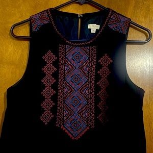 J. Crew Sleeveless shift dress Size Small Embroidery Navy Blue Lined